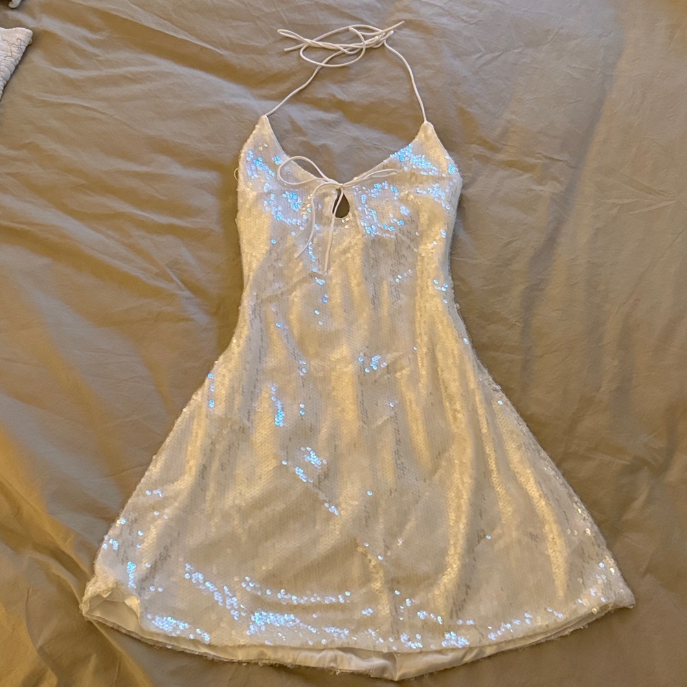 Princess Polly Moonchild White Sequin Halter Dress